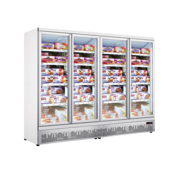 Low Temperature Commercial 4 Glass Door Large Supermarket Refrigerator Upright