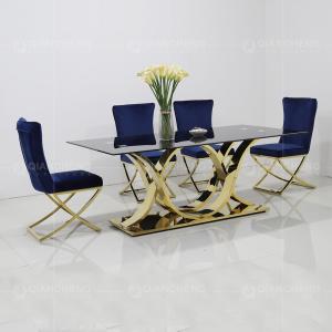 China 0.6m3 Modern 8 Seater Dining Table 78inch Stainless Steel Glass Dining Table wholesale