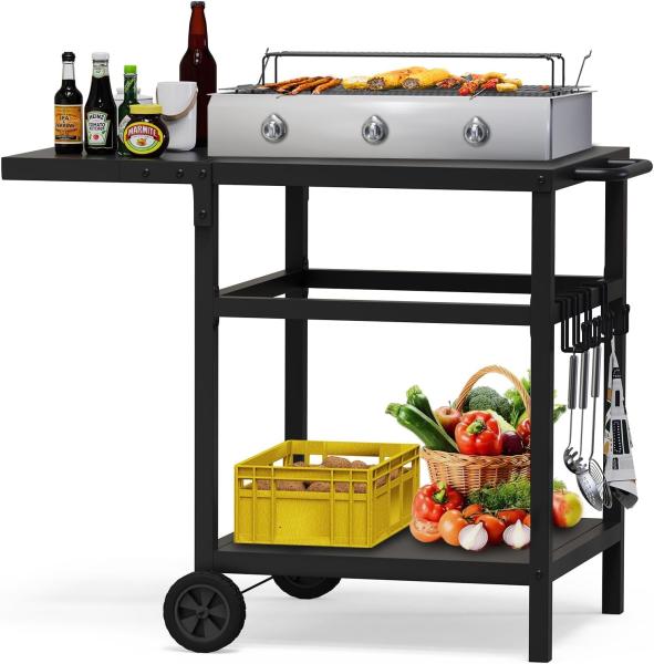 Metal Plant Fiber Type Outdoor Grill Cart Double-Shelf BBQ Table with Multifunct