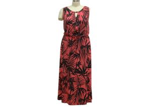 China Full Length Short Sleeve Chiffon Maxi Dress , A Line Summer Casual Dresses Leaf Printed wholesale