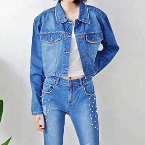 China Custom Casual Womens Short Jean Jacket , Slim Fit Jeans Coat For Ladies wholesale
