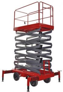 China 14m 500kg Manual Pushing Mobile Telescoping Lift Red Hydraulic Elevator Aerial Work Platform wholesale