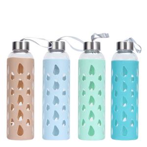 China Personlized Single Wall Glass Drinking Bottles Silicone Sleeve 300ml wholesale