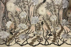 China Scalloped Embroidered Mesh Lace Fabric , Wedding Lace Material With Paillettes wholesale