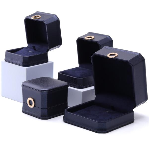 11*11*6cm Leather Jewelry Box Hanhong Square Necklace Ring Box with Metal Blue