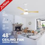 3 Color Led 48 Inch Solid Wood Ceiling Fan Remote Control Quiet