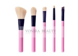 China Fasionable 5pcs Makeup Brush Gift Set With Pink Handle And Black Ferrule wholesale