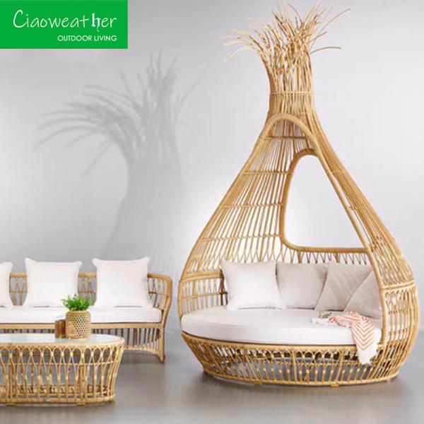 Modern Outdoor Furniture Wicker Bird's Nest Shaped Sofa Bed with Waterproof