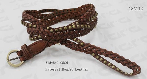 Brown Leather Womens Braided Belts With Gold Satin Buckle / Old Brass Mushroom