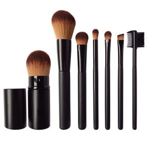 China Matt Black Aluminium Tube Retractable 7 Piece Makeup Brush Set With Bag wholesale