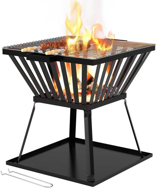 Outdoor Heating Trapezoid Metal Wood Burning Firepit Stove with BBQ and Picnic