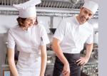 Single Breasted Custom Work Shirts , White Short Sleeve Embroidered Chef Coats