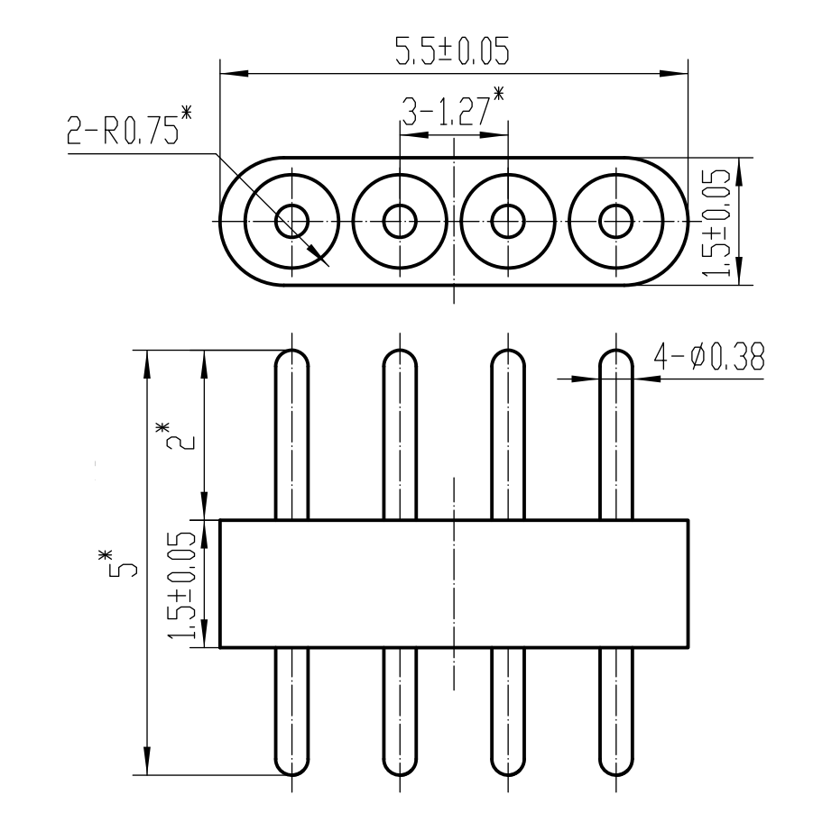 4 Pin Hermetically Sealed Connectors DC Multi Pin Header Connectors With Full Radius Tip
