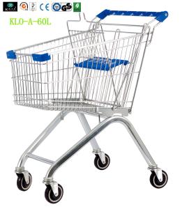 China Small Portable Chrome Plated Steel Shopping Carts 60L / Supermarket Push Cart wholesale