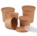 Logo Printing Disposable Kraft Paper Soup Bowl for Snacks Noodle Takeaway