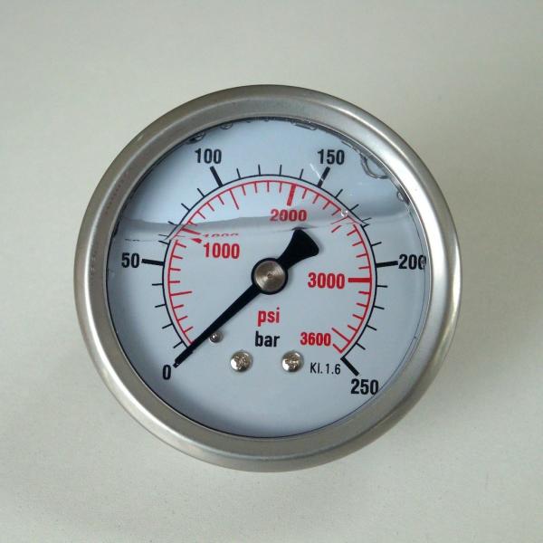 63mm 3600 psi Hydraulic Manometer Back Entry Brass Connection Stainless Steel