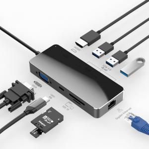 China USB C Hub to HDMI-compatible Rj45 100M VGA Adapter OTG Thunderbolt 3 Dock with PD TF SD Jack3.5mm for Macbook Pro/Air wholesale