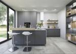 79in Dark Grey Modern Kitchen Cabinets Island With Cabinets And Seating Tall