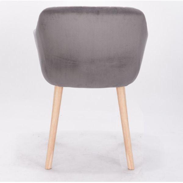 Grey Velvet Mid Back Oak Comfortable Padded Dining Chairs