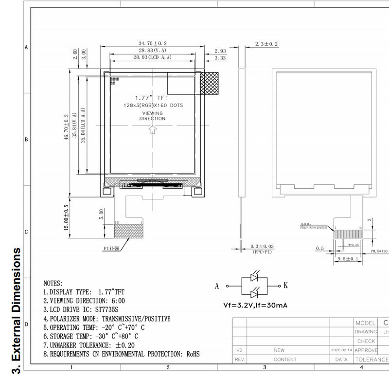 1.8 Inch Small TFT LCD Display 128*160 With Driver IC ST7735S