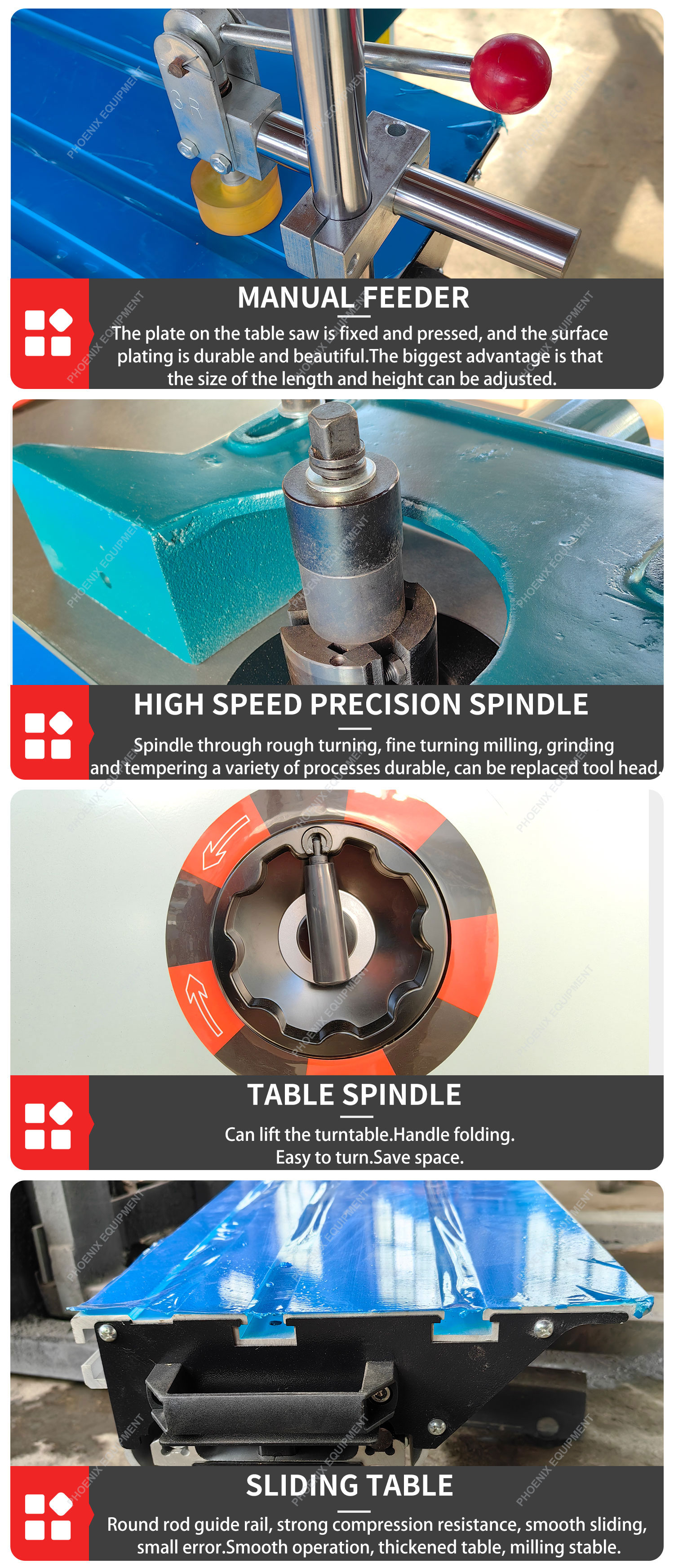 Woodworking Spindle Moulder with Sliding Table and 1600*780mm Platform 370KG Weight