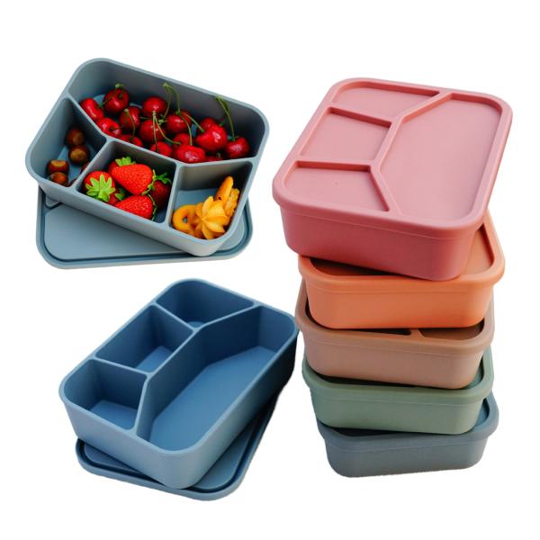 Silicone Bento Box, LeakProof Lunch Box With Lid, Unbreakable Food-Grade Divided
