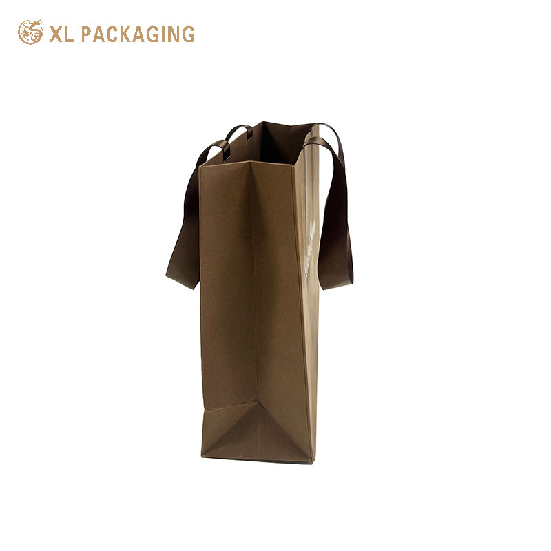 Gift Bags Custom Logo Printed art paper Packaging Brown ribbon Gift Craft Shopping Paper Bag With Handles
