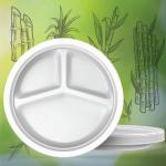 OEM Multi Role Sugar Cane Fibers 3 Compartment Paper Plates