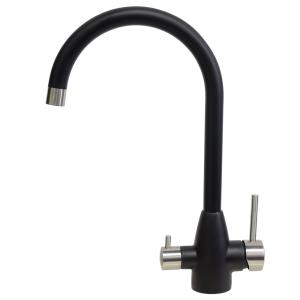China Stainle Steel 304/316 Deck Mounted Double Lever Sink Mixer Drinking Filtered Water With Kitchen Faucet Black Color wholesale