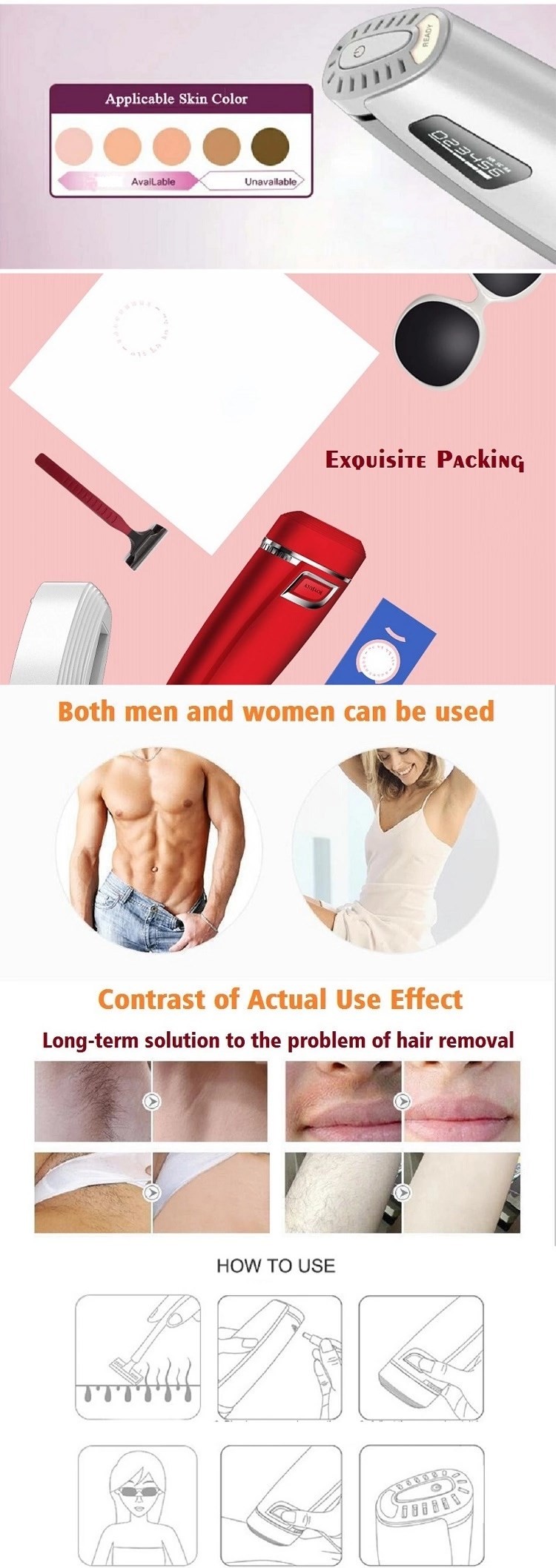 White Pink HR SR 5 Levels 3 Cm2 IPL Laser Hair Removal