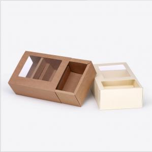 China Hot sale OEM cheap packaging box kraft paper drawer box with clear window on sale