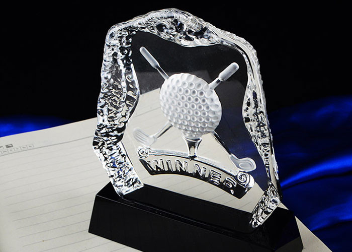 Polished K9 Crystal Golf Ball Trophy , Custom Logo Golf Club Trophy