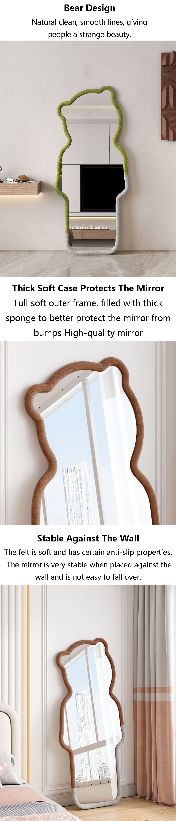 Salon Decorative Full Length Mirror 70 Inch Bedroom Hanging ODM