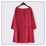 Fashion red linen ladies winter one piece dress of large size