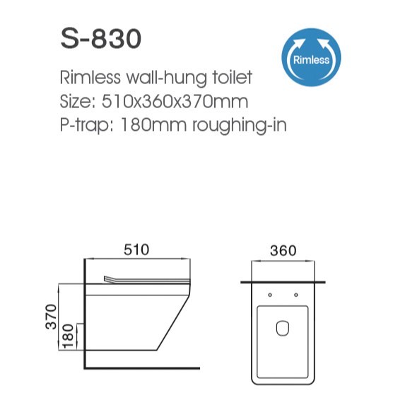 New square Hanging Toilet P-trap Ceramic Commode Bathroom Rimless Wall Hung Toilet with Concealed Cistern