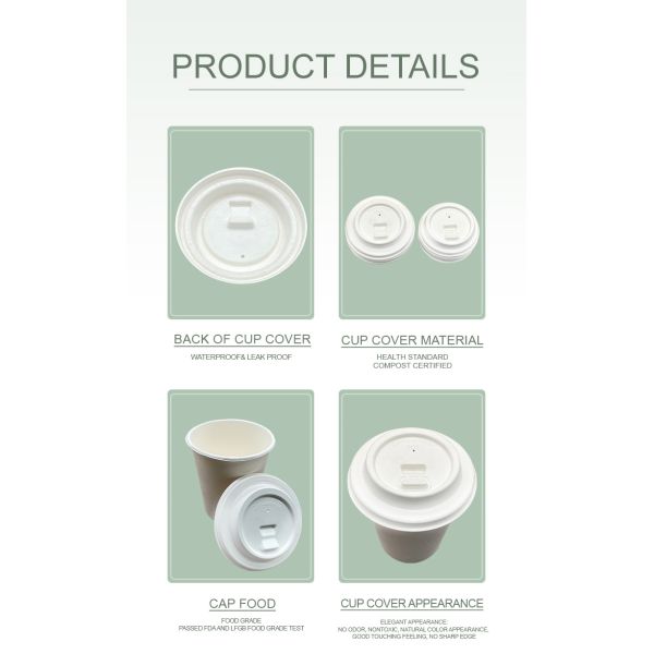 Disposable Sugarcane Pulp 8oz 12oz Coffee Cup Lids