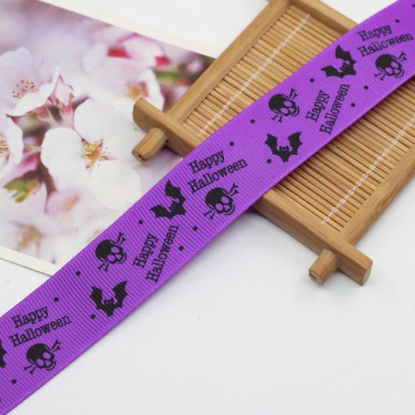 bat ghost witch pumpkin pattern halloween holiday grosgrain webbing printed ribbon
