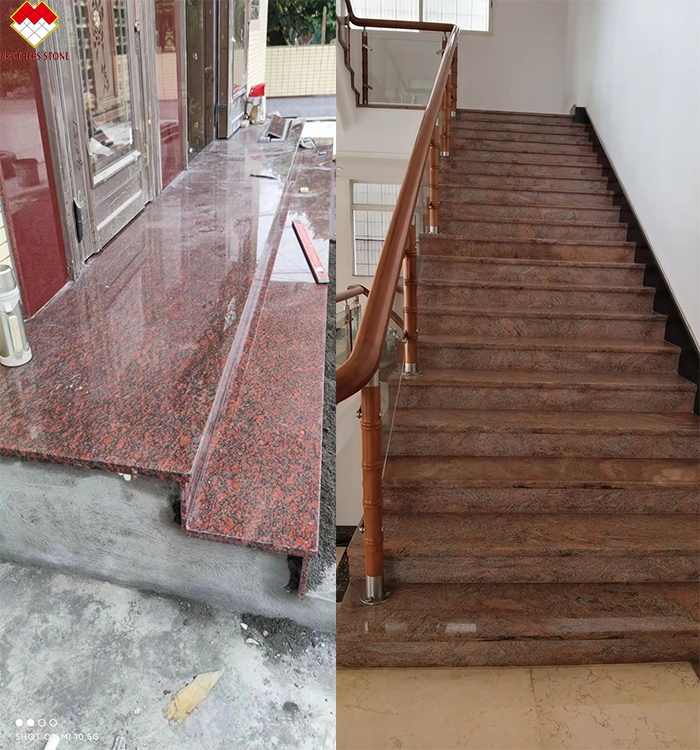 Modern Iron Baltic Red Granite Kitchen Countertop and Staircase Design in Multi Color Red