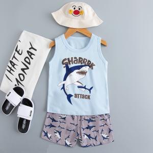 China Fierce Shark Cartoon Printed Nightwear Summer Pyjamas Age 7 Skin Friendly wholesale