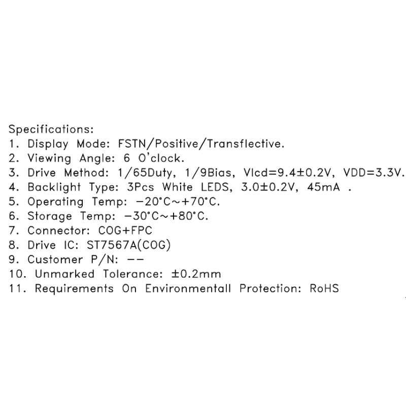 1.8 Inch 12864 Dot Matrix LCD Module with ST7567A Drive IC for Industrial and Handheld Devices