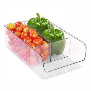 China Refrigerator Organizer Bin with Removable Dividers Clear Plastic Storage Bins for Freezer, Kitchen Cabinets wholesale