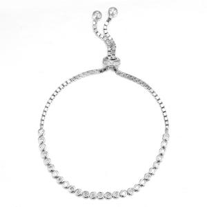 China Sterling Silver CZ Bolo Bracelet 2.4mm Round Stone Solitaire Diamond Bracelet wholesale