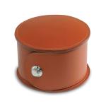 Brown Round Travel Leather Watch Box With Pollow Beig Velvet Inside Portablre