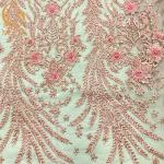 Modern Pink Beaded Embroidered Lace Fabric For Nigerian Wedding