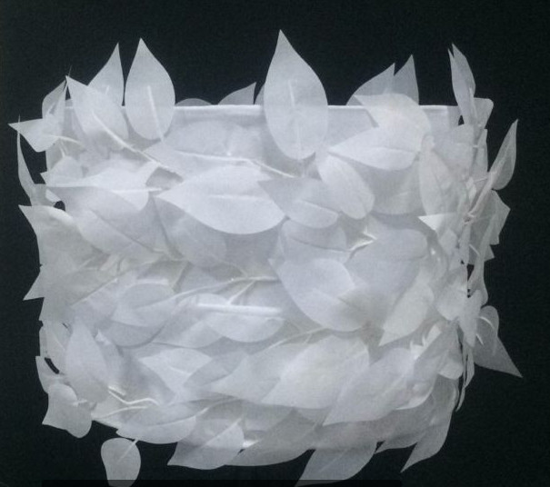White Faux Linen Bedside Lamp Shades E26 Drum White Leaves D300