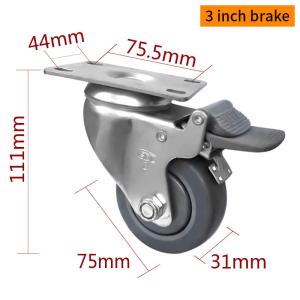China EDL Medium Duty Zinc Coating 3inch 110kg Plate TPE Caster by Rigid, Swivel and Brake type 5713P-57 wholesale