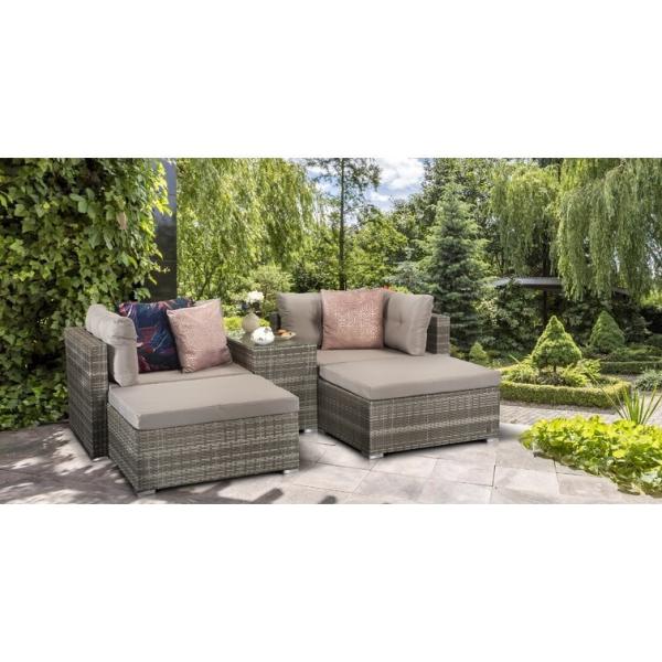 Outdoor Lounge Set with Metal Frame AJUNION Rattan Garden Furniture W52 x D56 x