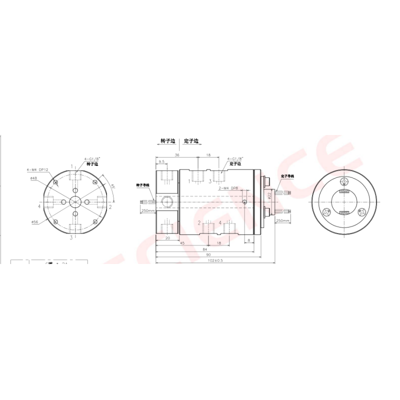 High Speed Pneumatic Rotary Union 4 Passages With 6 Circuits 2A