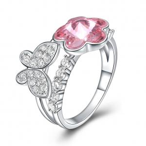 China 3g 1.1cm Sterling Silver Jewelry Rings 18k Gold Plating Pink Butterfly Ring on sale