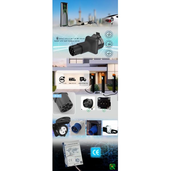 16A/32A Rated Current Black Type 2 Charging Station Adapter for Commercial EV Charger